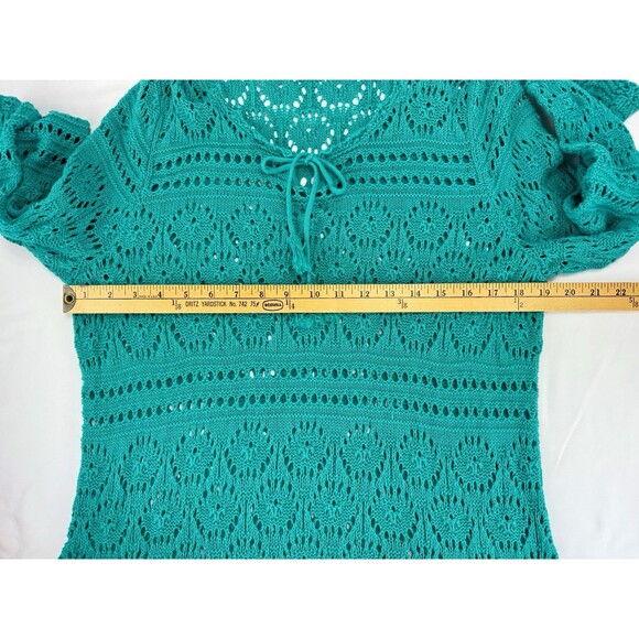 Dressbarn 1X Crochet Knit Teal Top 100%‎ Cotton 3/4 Sleeve Pullover Lightweight - Picture 9 of 9